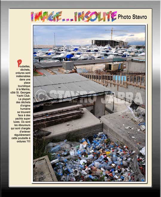 photo stavro - Poubelles, dchets, ordures sont indsirables dans une place touristique  la Marina, ct St. Georges Yacht Club  Beyrouth