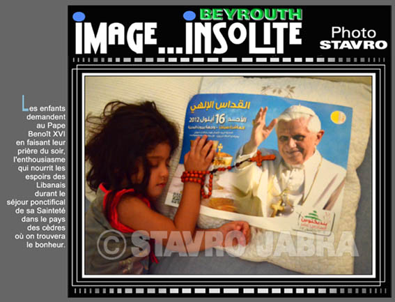 photo stavro - Les enfants demandent au Pape Benot XVI en faisant leur prire du soir, l'enthousiasme qui nourrit les espoirs des Libanais durant le sjour ponctifical de sa Saintet au Liban 