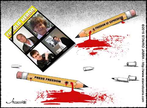 stavro- Quatre caricaturistes tus dans une attaque barbare au sige de la revue humoristique Charlie Hebdo  Paris