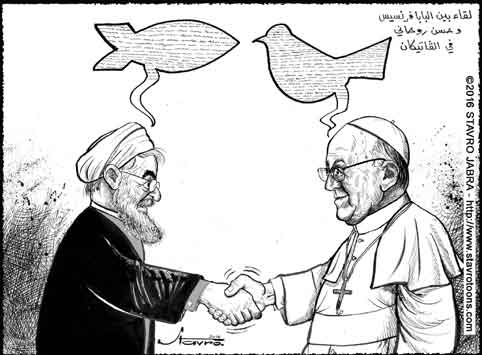 stavro-Le pape Franois reoit Hassan Rohani au Vatican et appelle l'Iran  oeuvrer pour la paix au Moyen-Orient.